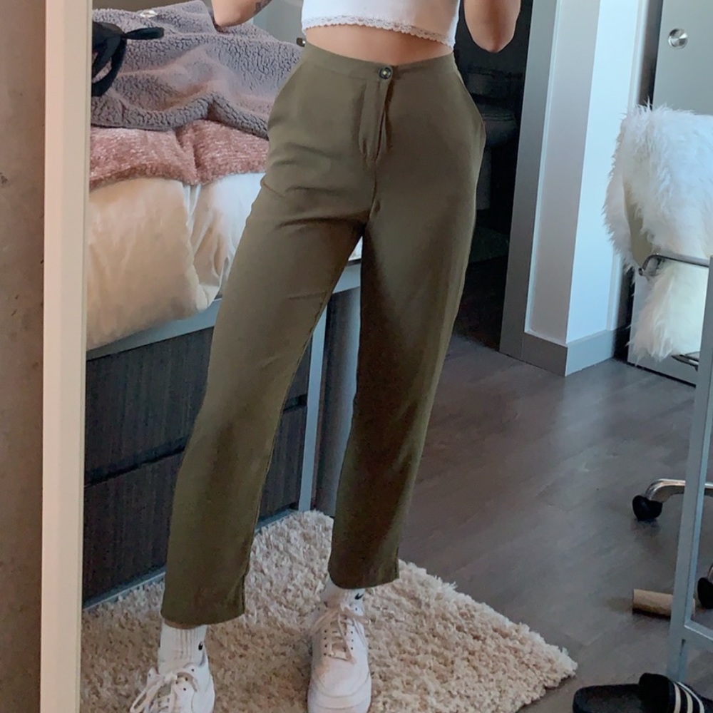 Olive green high rise tailored trouser pants